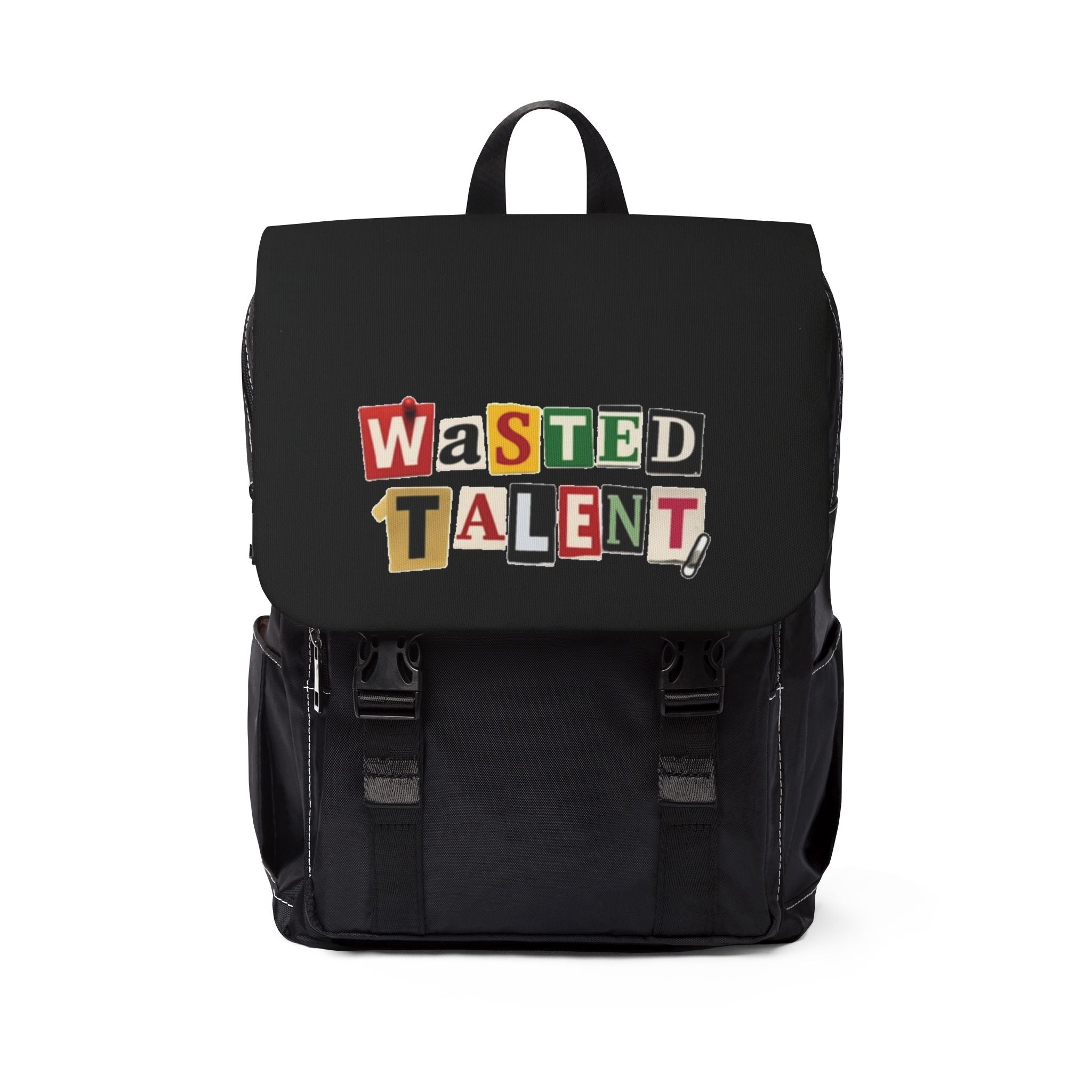 Wasted Talent Backpack | Ransom Note Style Graphic School Bag